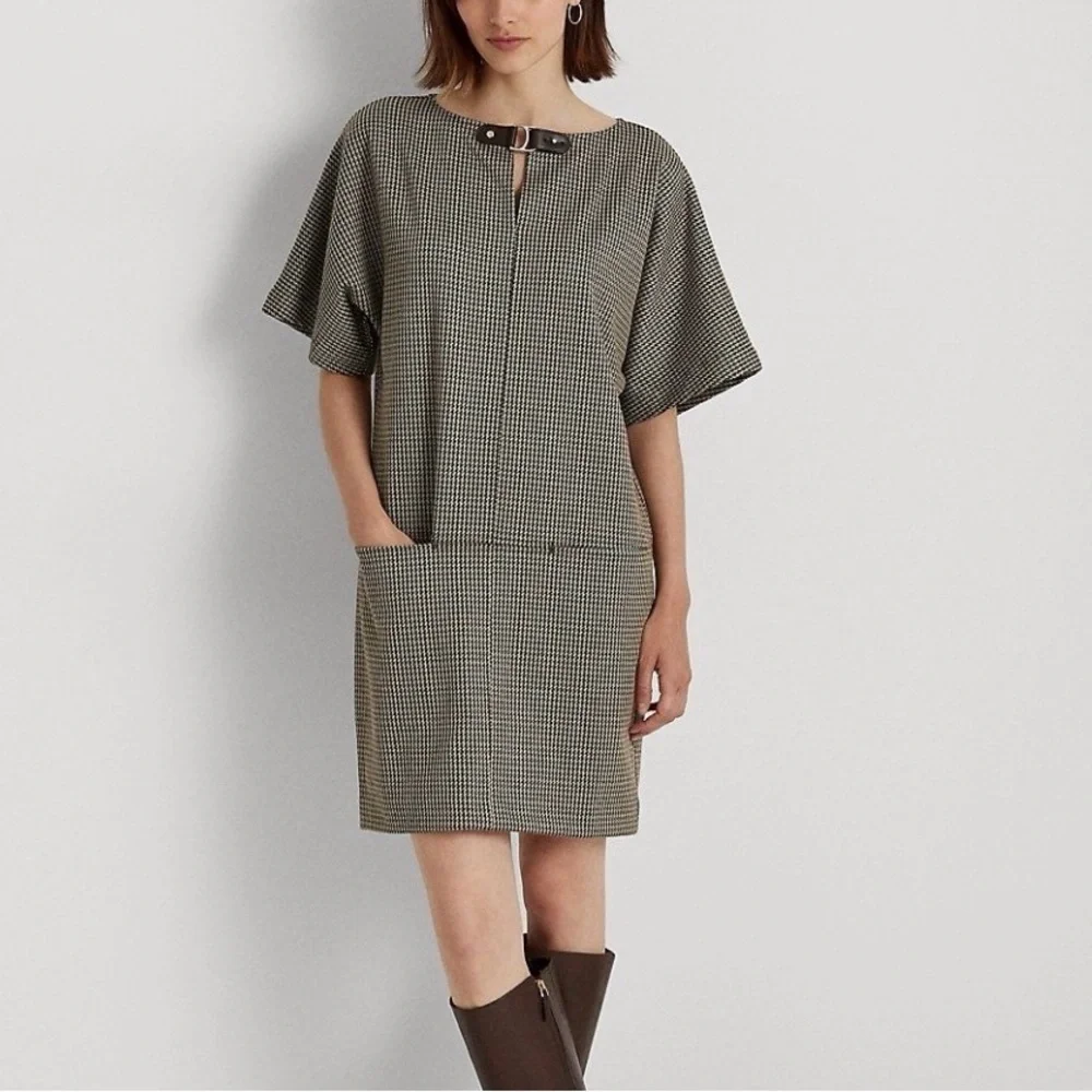 Lauren Ralph Lauren Buckle Keyhole Houndstooth Shift Dress